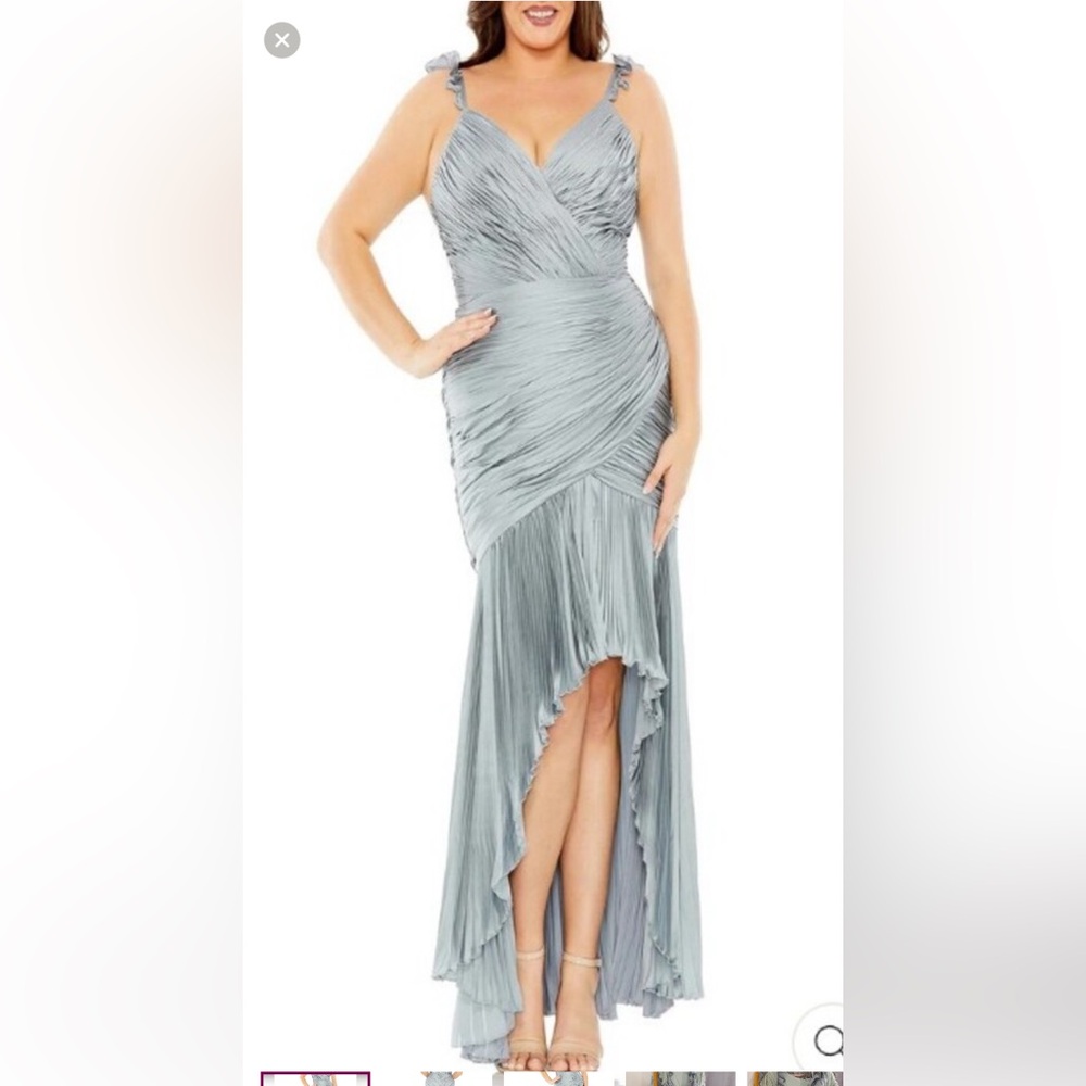 Mac Duggal Silver-Gray Pleated High-Low Evening Skirt